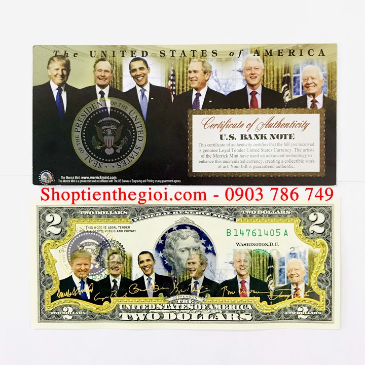 Tiền 2USD in màu 6 tổng thống Mỹ - SP005196